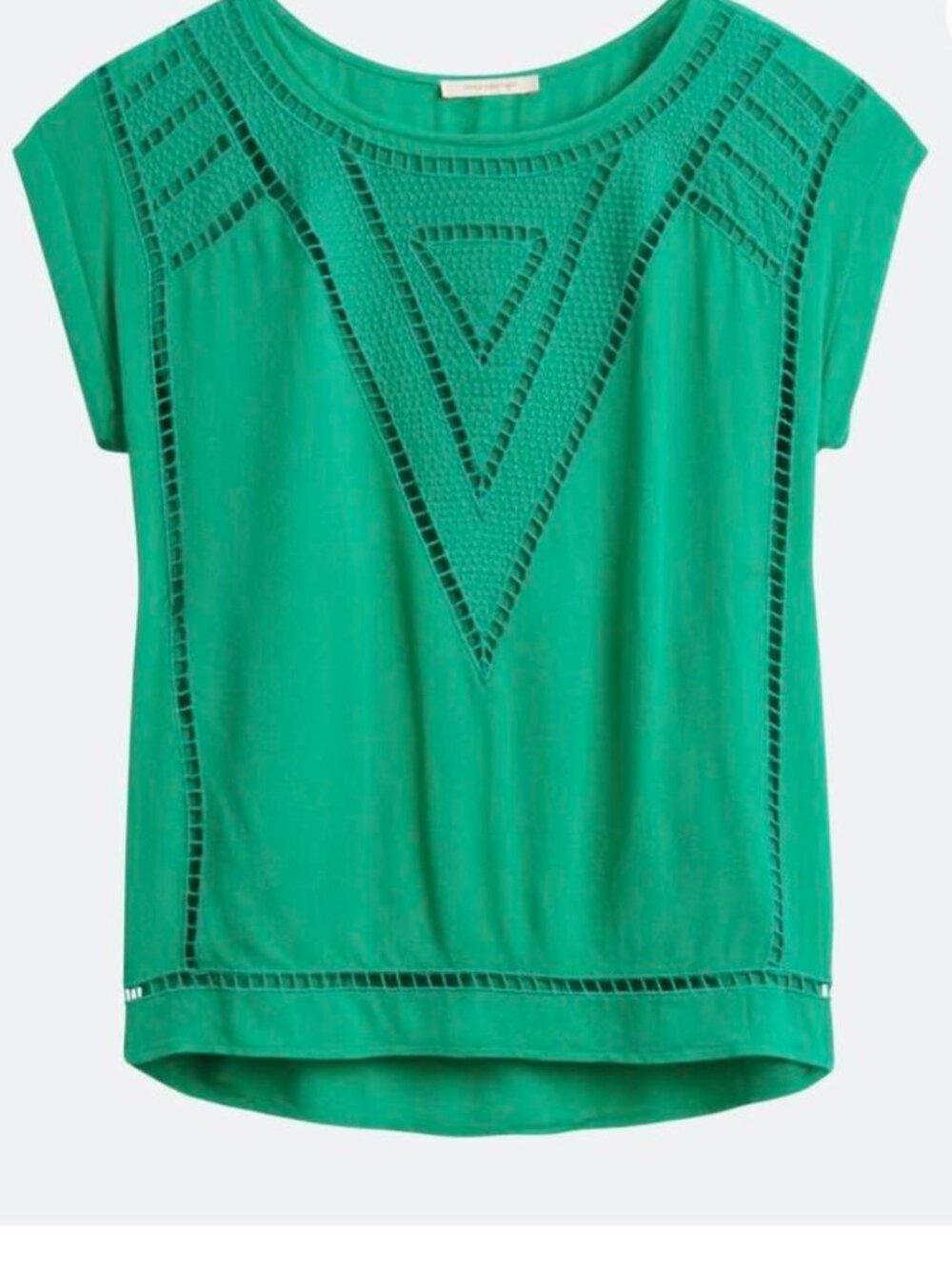 Skies are Blue Green Blouse with Cutout Embroidered Detail, Size Small